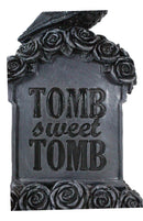 Gothic Raven Crow Perching On Black Roses Graveyard Tomb Headstone Figurine