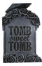 Gothic Raven Crow Perching On Black Roses Graveyard Tomb Headstone Figurine