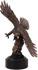 Ebros 9.25" Tall Wings of Glory Swooping Broad Winged Bald Eagle by Cliff Rocks Statue Bronze Electroplated Resin Figurine with Base USA Patriotic Home and Office Decor Flying Wild Life Eagles