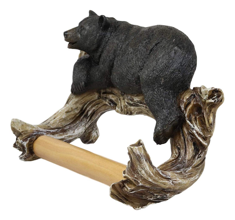 Rustic Cast Iron Black Bear Toilet Paper Holder Cabin Bathroom