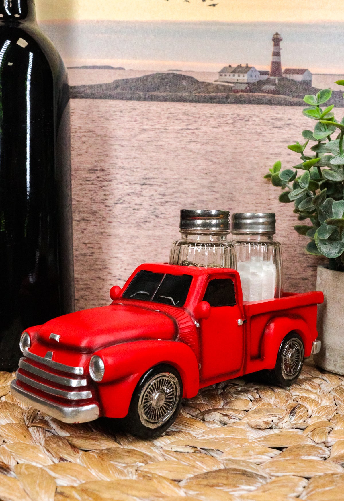 Ebros Old Fashioned Red Pickup Truck Holder For Glass Salt And Pepper Shakers