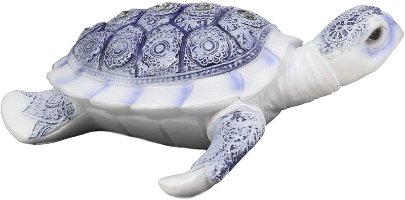 Ebros Ming Style Terracotta Blue and White Feng Shui Celestial Sea Turtle Statue with Crystals 7.5" Wide