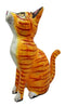 Balinese Wood Handicrafts Striped Yellow Feline Cat Purr Kitten Figurine 8"H