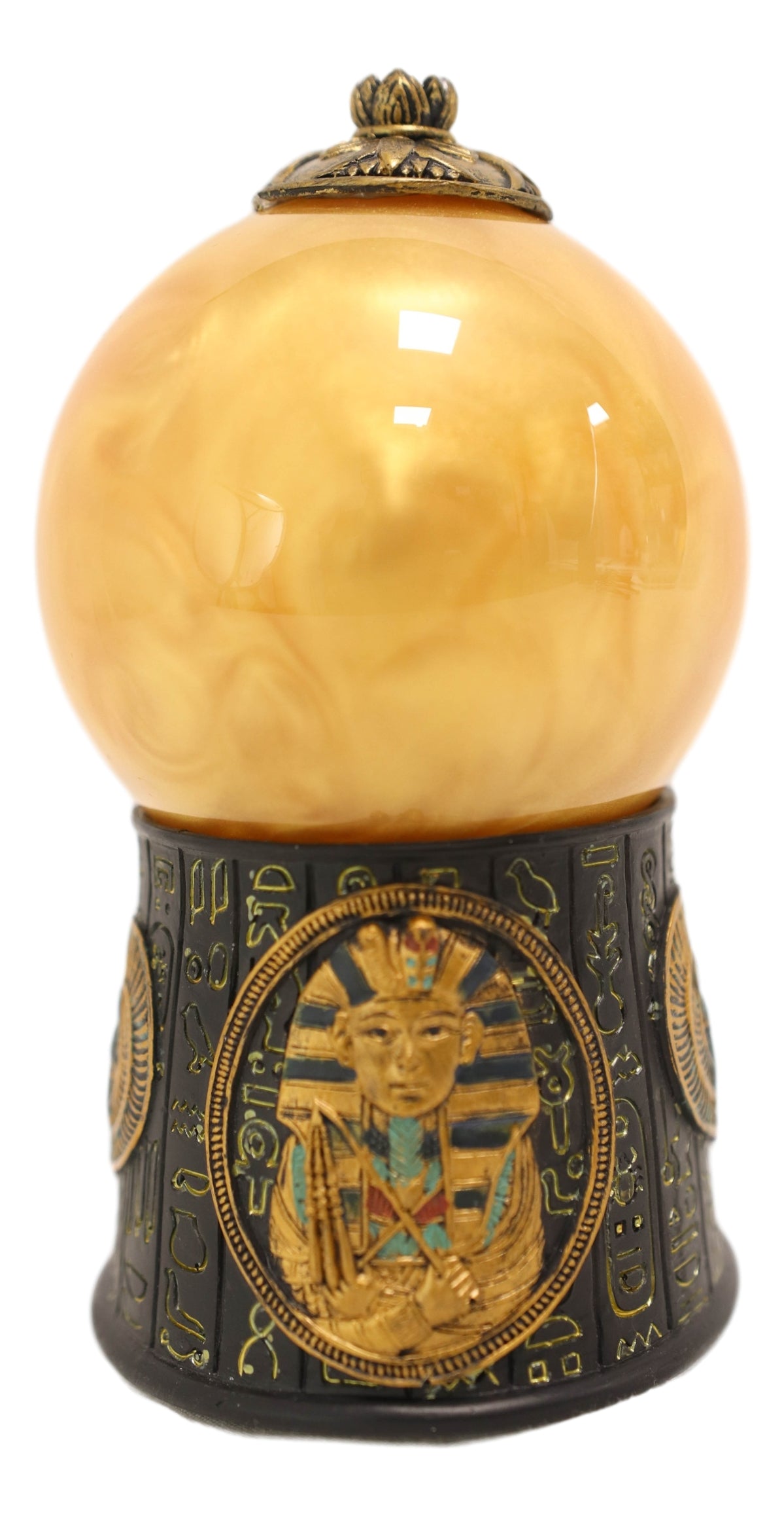 Pharaoh King Tut Ruler of Egypt Hieroglyphic Golden Sandstorm Gazing Ball Statue