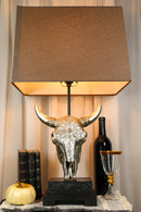 26" Southwest Vintage Rustic Floral Scroll Steer Bison Skull Table Lamp W/ Shade