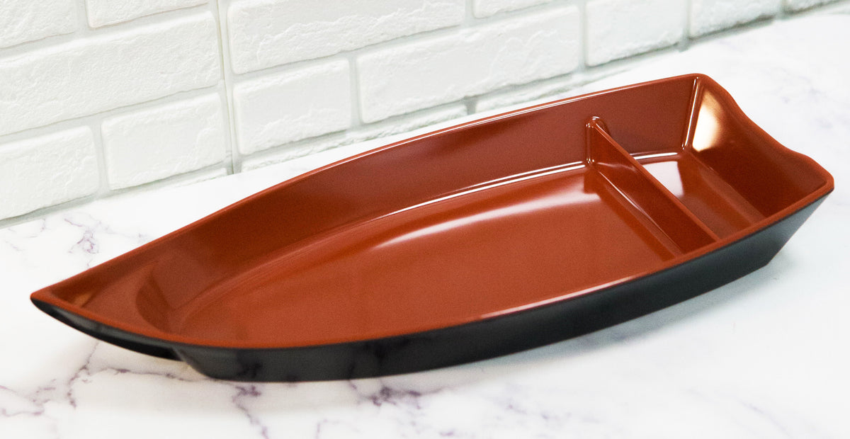 Pack Of 6 Plastic Lacquer Red Omakase Sushi Boat Serving Plate Platter 15"Long