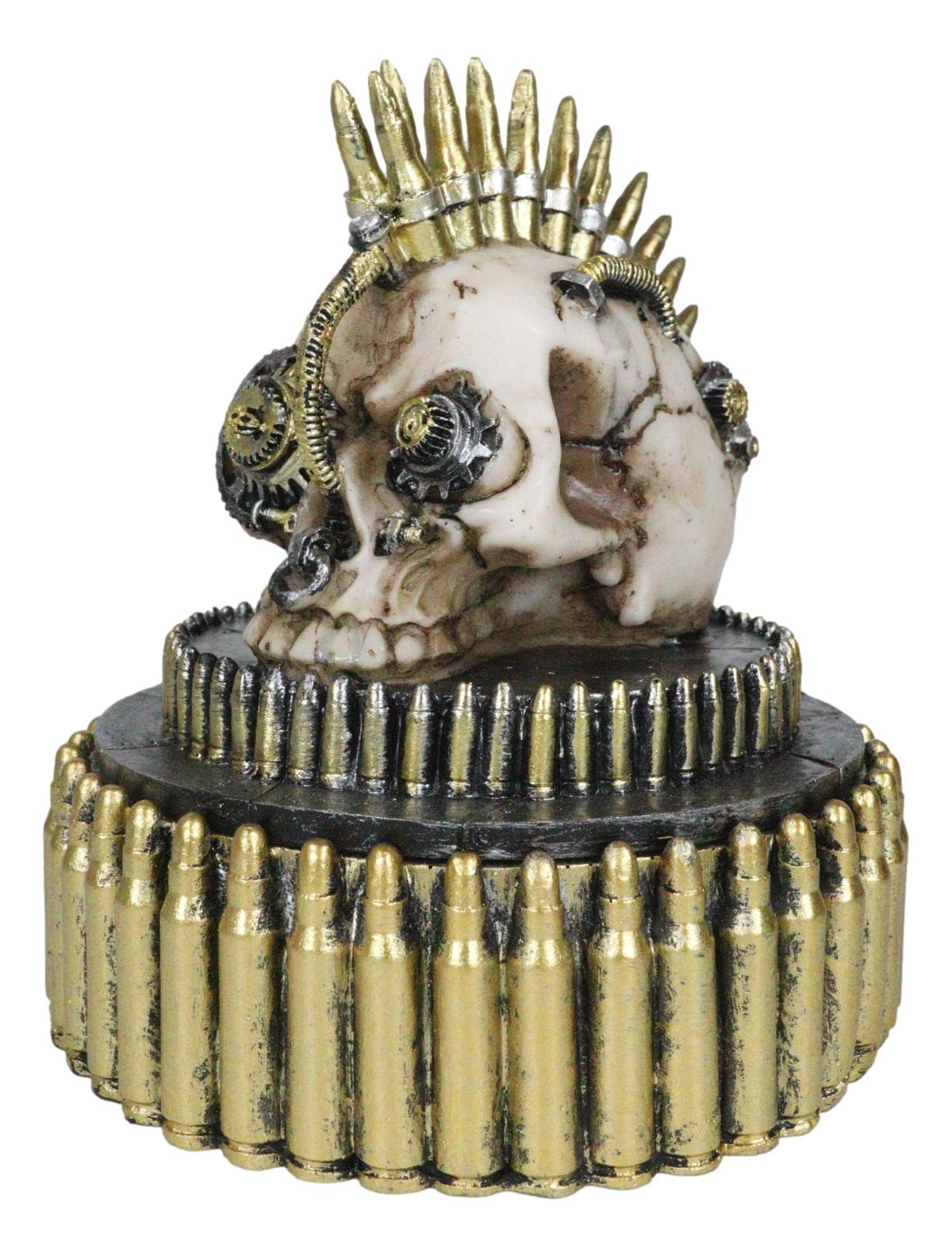 Steampunk Geared Cyborg Rifle Bullets Mohawk Skull Decorative Jewelry Box