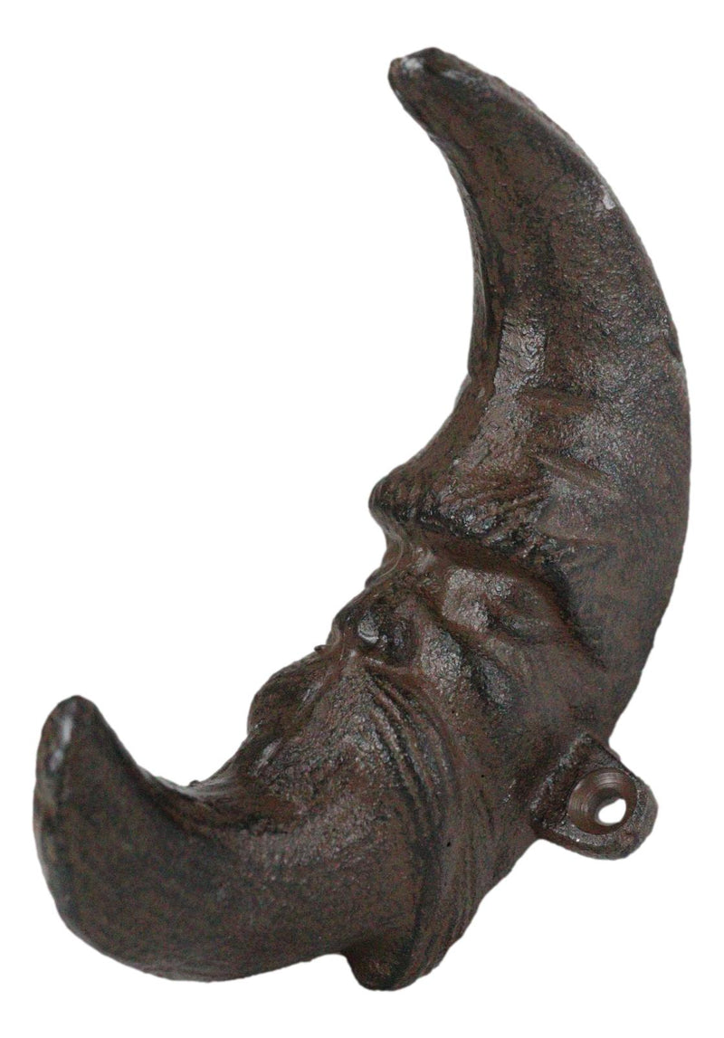 Pack Of 2 Rustic Cast Iron Rust Antiqued Celestial Half Crescent Moon Wall Hook