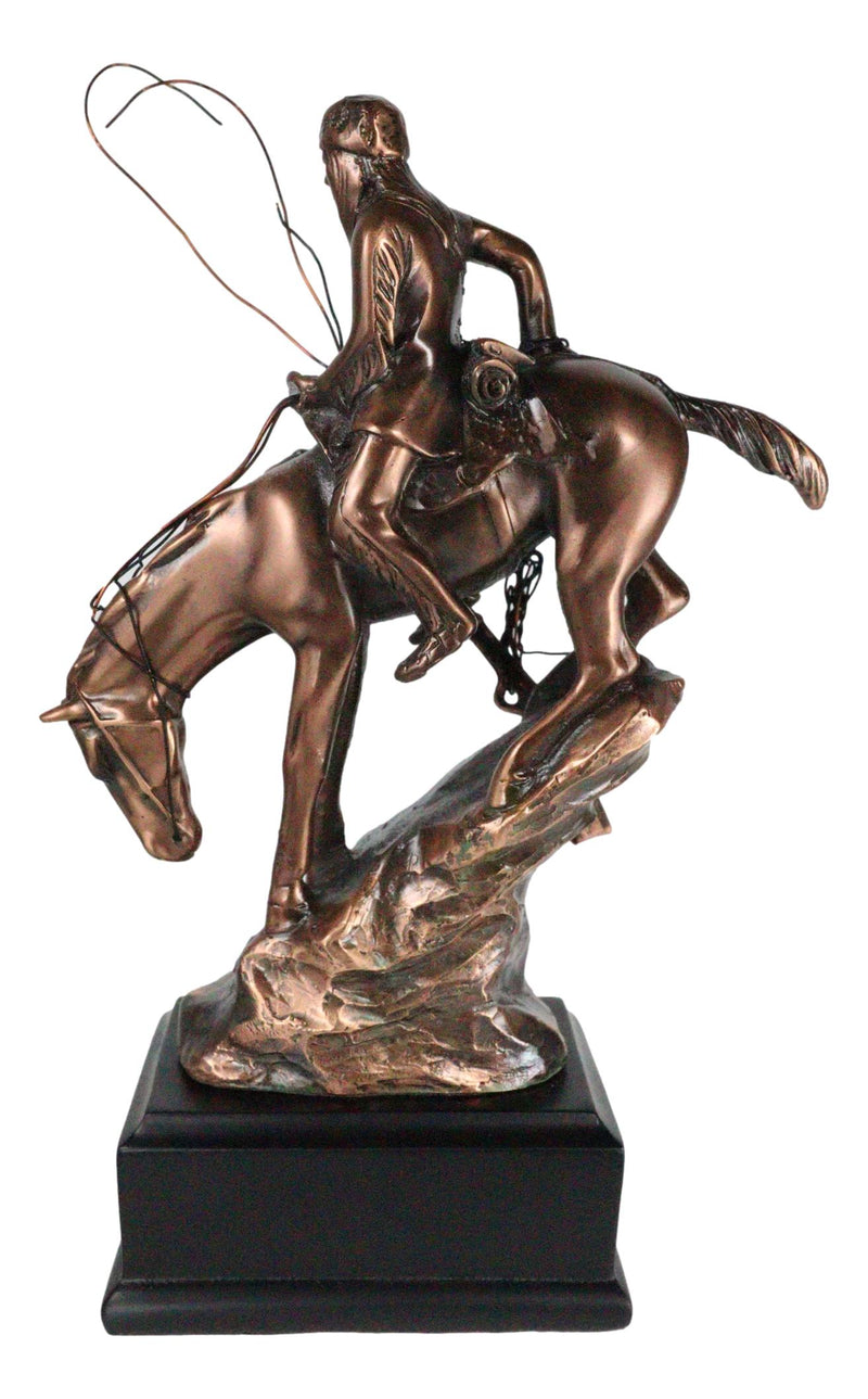 Native Indian Warrior Hunter With Rifle And Rope On Horse Figurine With Base