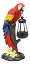 Ebros 14" Tall Red Scarlet Macaw Parrot Perching On Tree Stump Statue with Solar LED Lantern Light Path Lighter Home Garden Patio Parrots