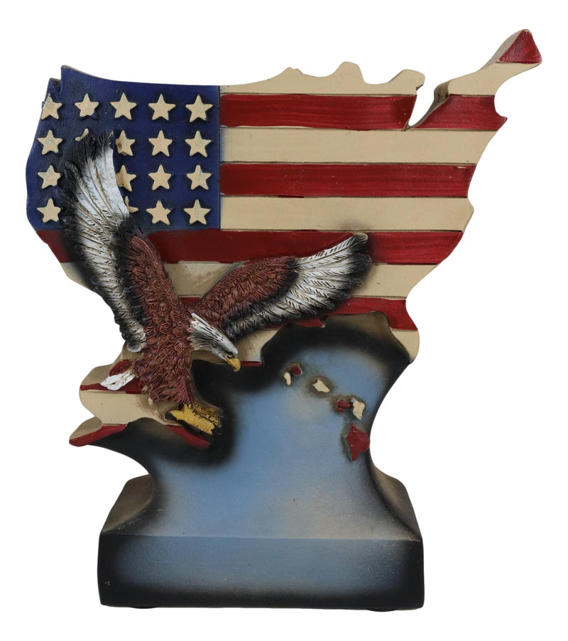 American Patriotic Bald Eagle By USA Stars And Stripes Flag Map Desktop Plaque