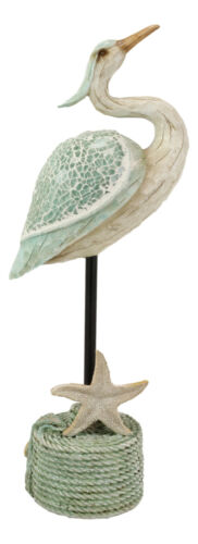 Blue Heron On Beach Getty Post With Starfish And Fishing Net Decorative Statue