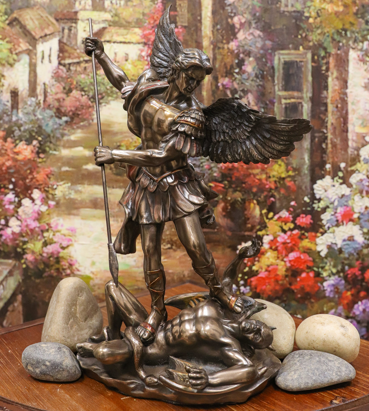 Ebros Saint Archangel Michael Piercing Lucifer With Spear Decor Figurine 10.25"H - Ebros Gift