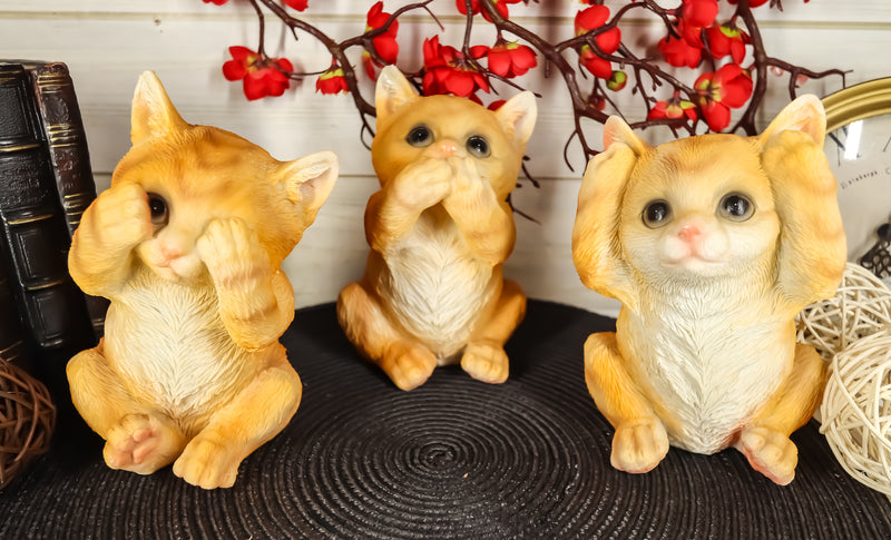 Three Wise Kittens See Hear Speak No Evil Tabby Cats Statue Set Animal Decor