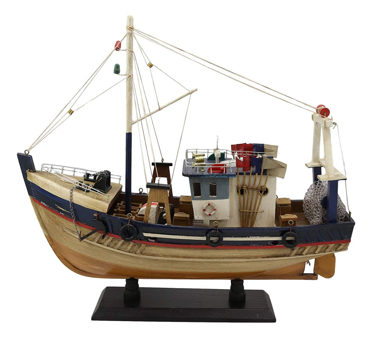 Ebros 17"L Wooden Handicraft Nautical Fishing Vessel Boat Model with Wood Base - Ebros Gift