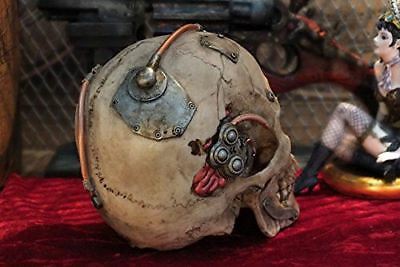 Steampunk Machine Dark Light Nude Colored Closed Mouth Skull Figurine 7.25"L