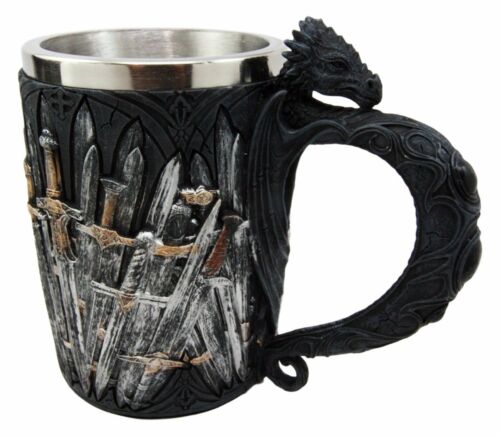 Ebros Gift Medieval Renaissance Dragon Iron Throne Of Swords Coffee Mug Drinking Beer Stein Tankard Cup