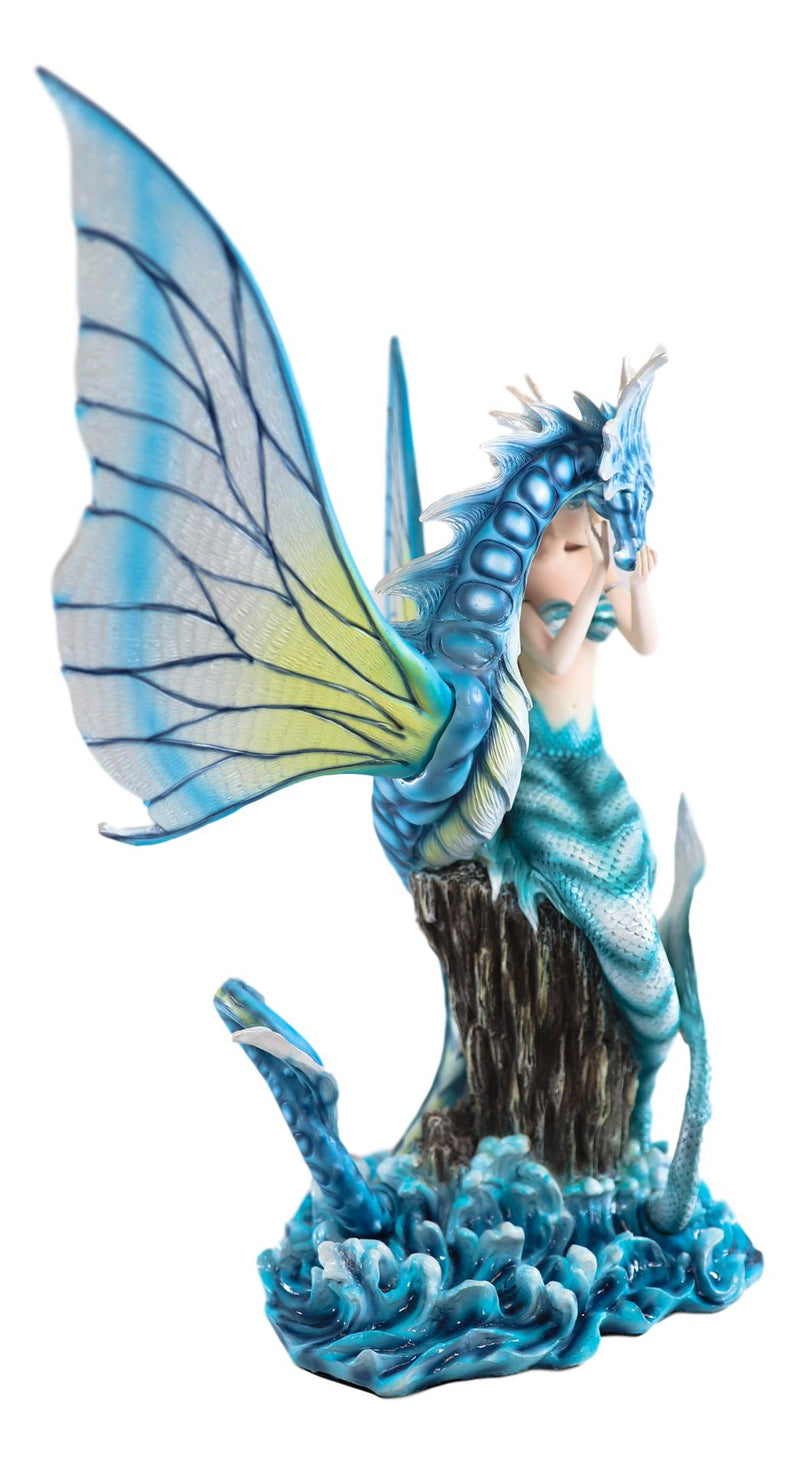 Ebros Large Nautical Blue Mermaid Feeding Leviathan Ocean Dragon Fairy Statue