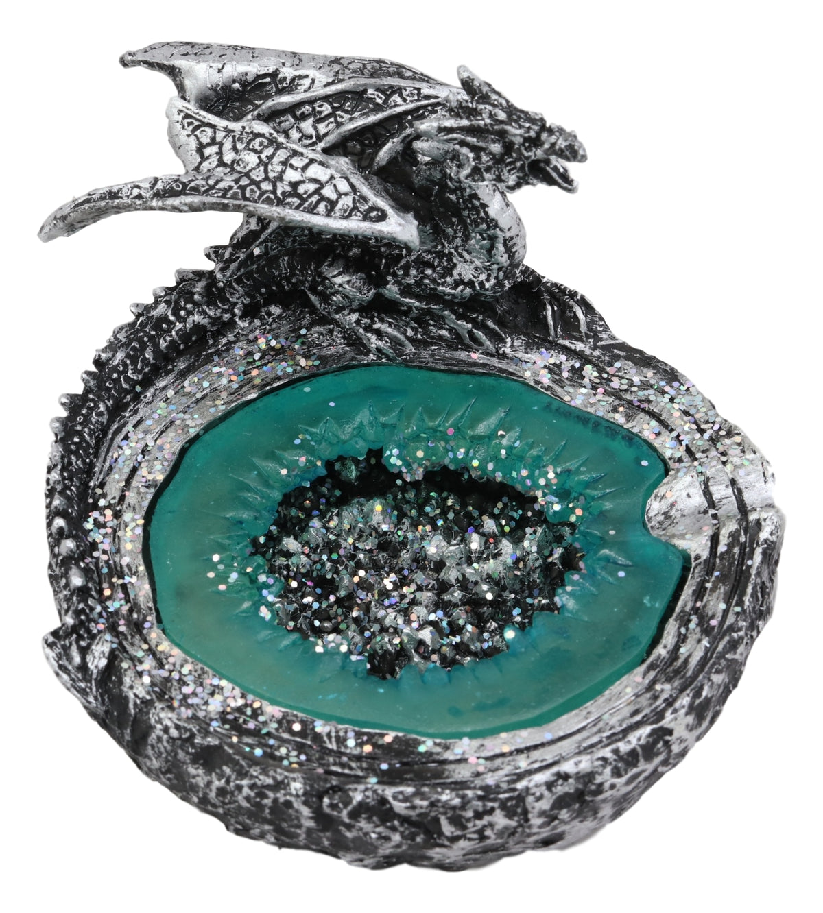 Ebros Crouching Dragon By Turquoise Crystal Pool Quarry Cigarette Ashtray Statue Decor