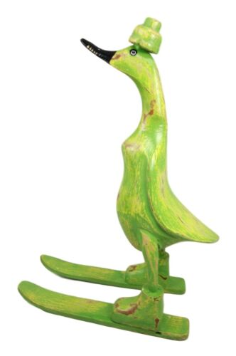 Balinese Wood Handicrafts "Bebek Angsa" Key Lime Green Skiing Duck Figurine