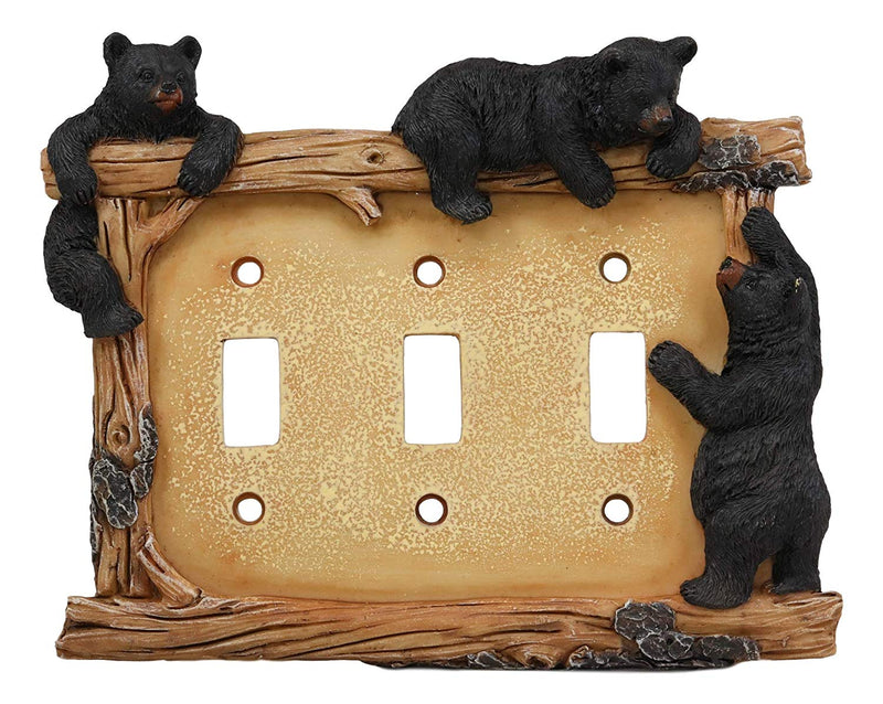 Ebros Set of 2 Black Bear & Twigs Wall Light Cover Plate Triple Toggle Switches