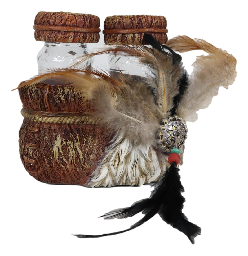 Southwestern Indian Dreamcatcher Feather Salt And Pepper Shakers Holder Set