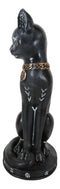 Wicca Halloween Black Cat with Pentagram Necklace and Alchemy Symbols Figurine