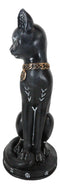 Wicca Halloween Black Cat with Pentagram Necklace and Alchemy Symbols Figurine