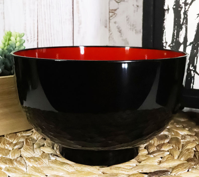 Ebros Made In Japan Black Red Lacquer Copolymer Plastic Large Bowl 38oz Set of 6