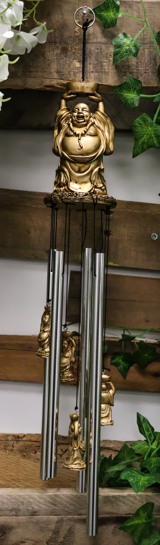Feng Shui Lucky Buddha With Golden Nugget Wind Chime 23"Long Garden Patio Decor - Ebros Gift