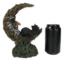 Black Cat Sitting On Crescent Greenman Tree Moon Figurine With LED Night Light