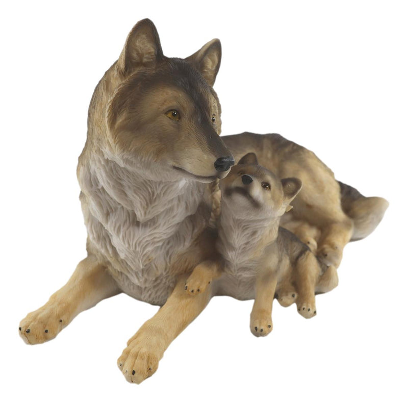 Ebros Alpha Gray Wolf Family Figurine 9.75"L Timber Wolf Mother Resting With Pups