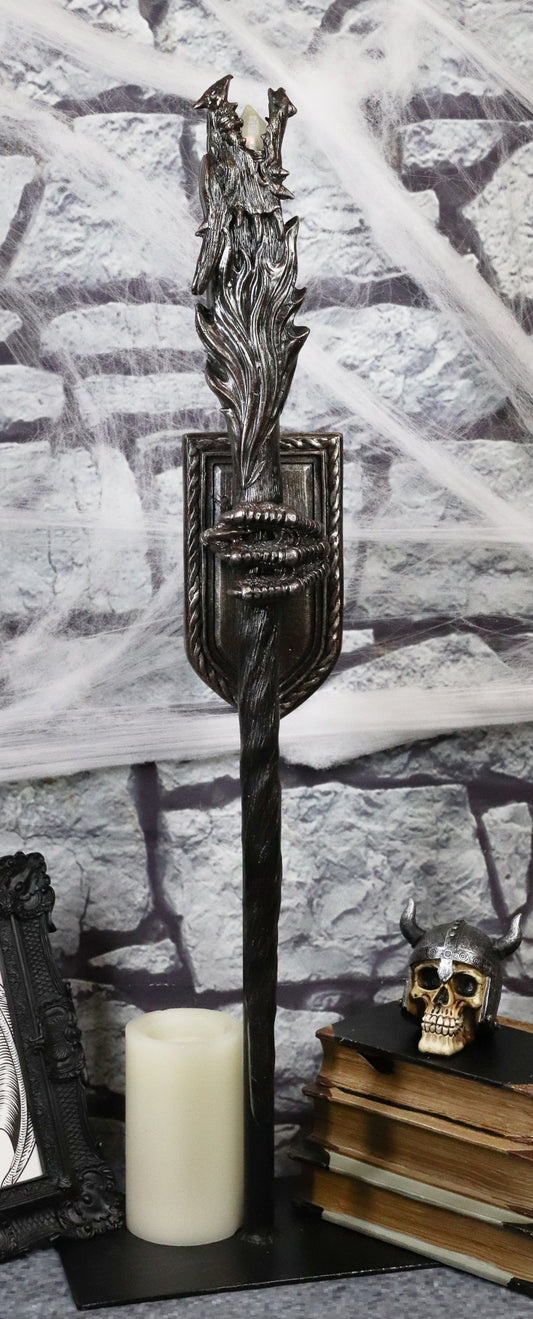 Ebros Alchemy Magic Dungeon Dragon Head Scepter LED Torch W/ Left Claw Wall Decor - Ebros Gift