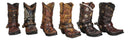 Pack Of 6 Rustic Western Cowboy Cowgirl Faux Leather Boots Pen Holder Figurines