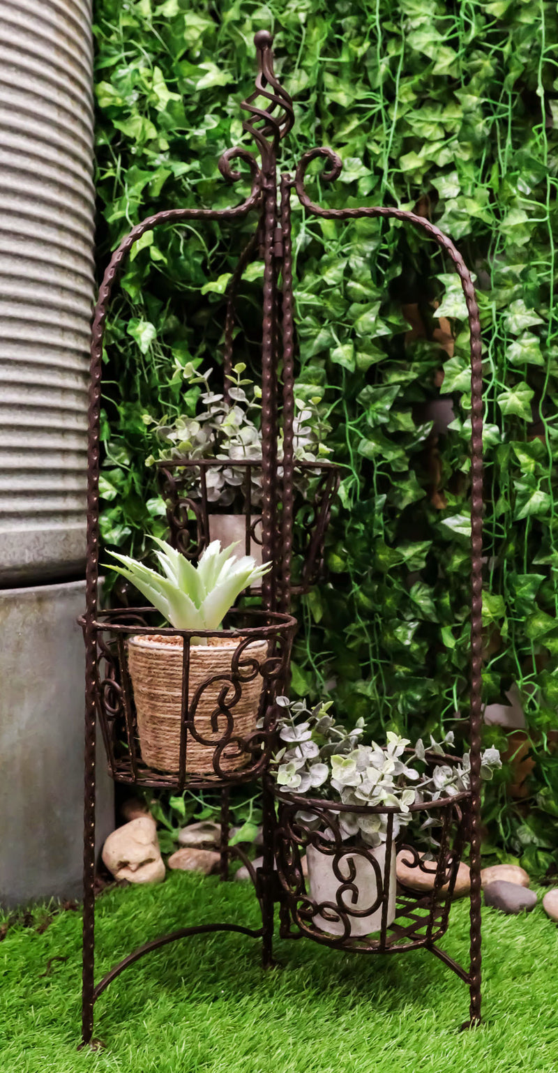 plant pot stand iron Vintage Rust Finish French Cottage Scroll Metal 3 Tiered Folding Plant– Ebros Gift