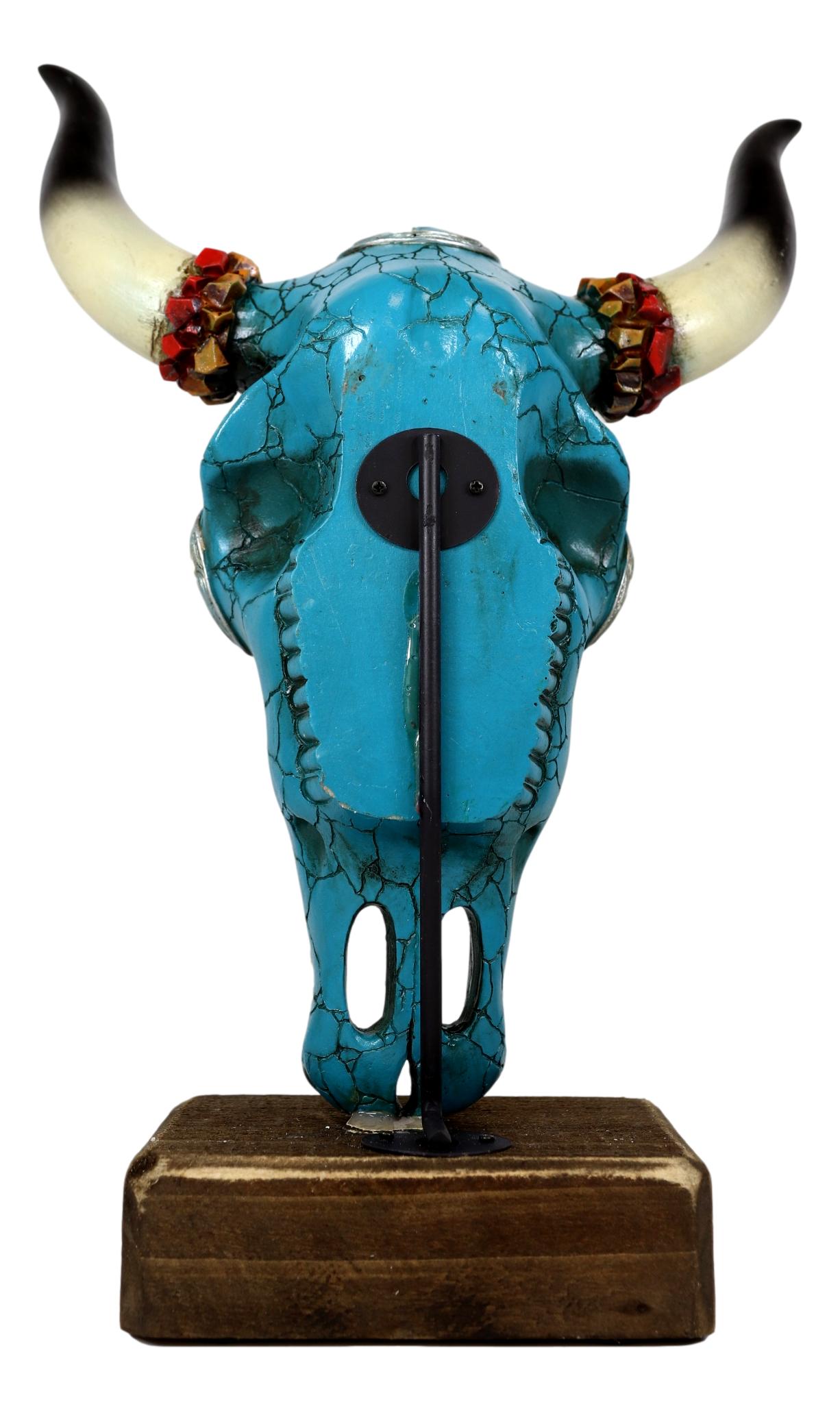 Rustic Western Aztec Mosaic Turquoise Cow Steer Bull Skull Desktop