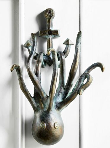 Ocean Fearsome Creature Kraken Octopus With Ship Anchor Aluminum Door Knocker