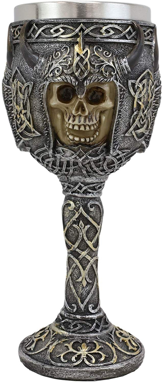 Ebros Gothic Viking Grinning Skull Wine Goblet With Celtic Knotwork 7.5"H - Ebros Gift