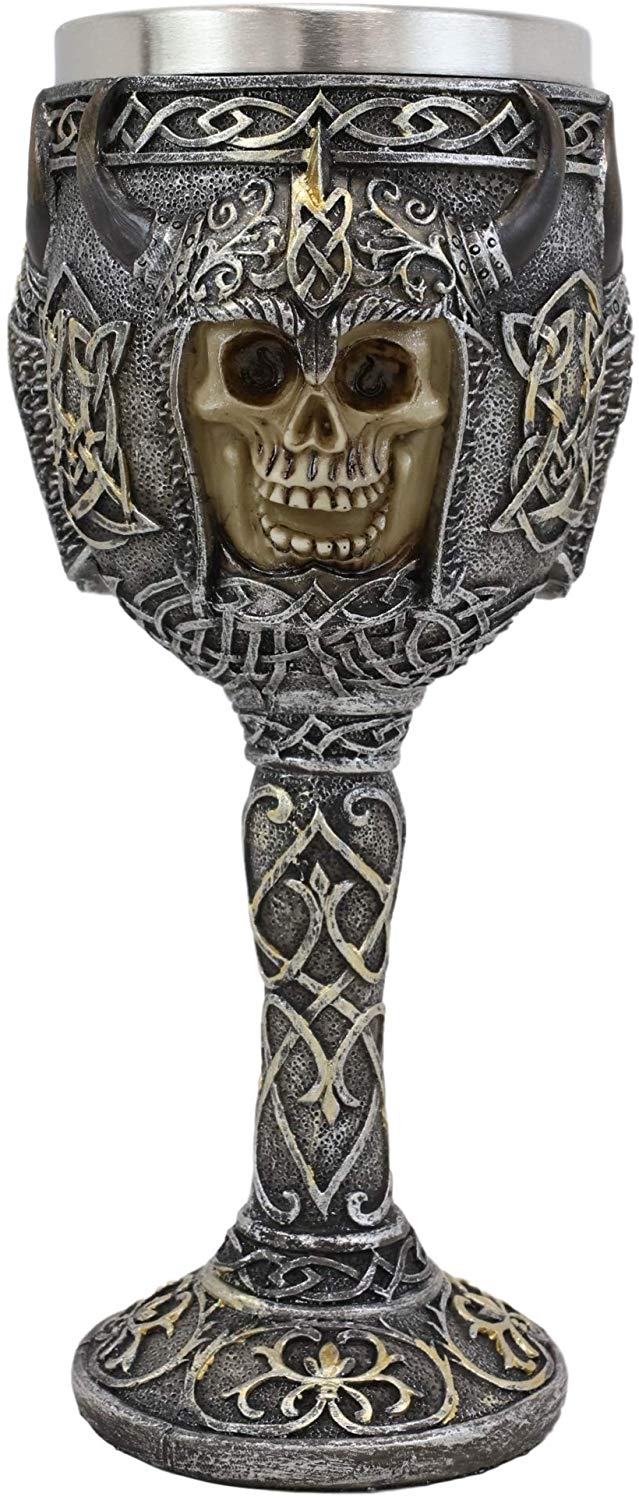 Ebros Gothic Viking Grinning Skull Wine Goblet With Celtic Knotwork 7.5"H