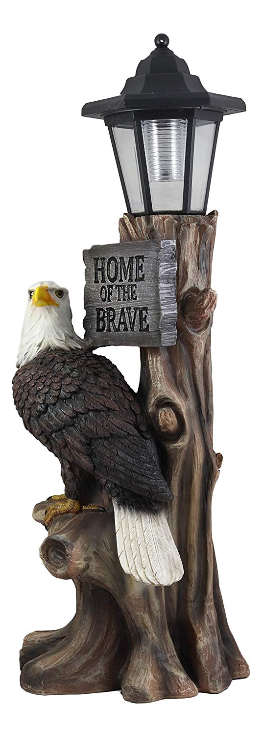Ebros 'Home of The Brave' Patriotic Eagle Night Light Statue Solar LED Lantern - Ebros Gift