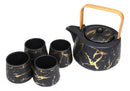 Black Faux Marble With Gold Veins Ceramic Tea Pot And Cups With Tray Set For 4