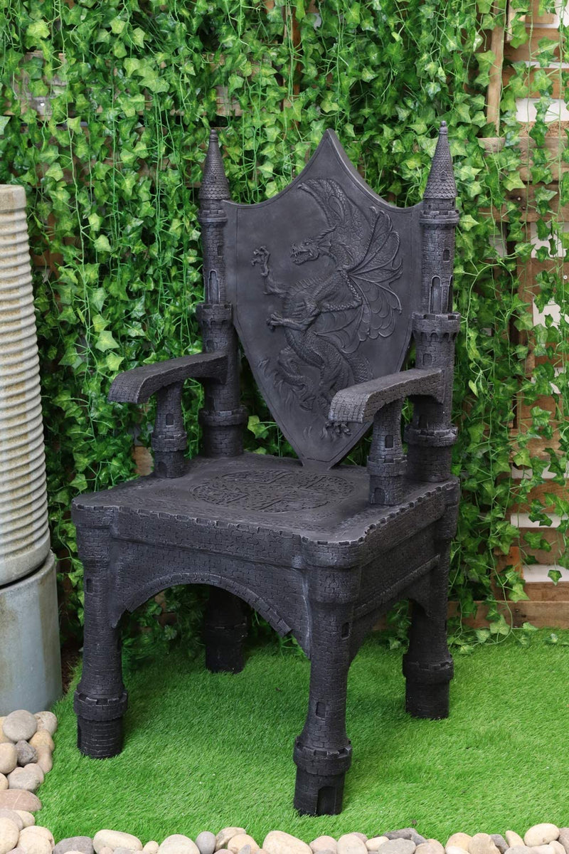 48" Tall Life Sized Fantasy Dragon Coat of Arms Heraldry Crest Throne Chair - Ebros Gift