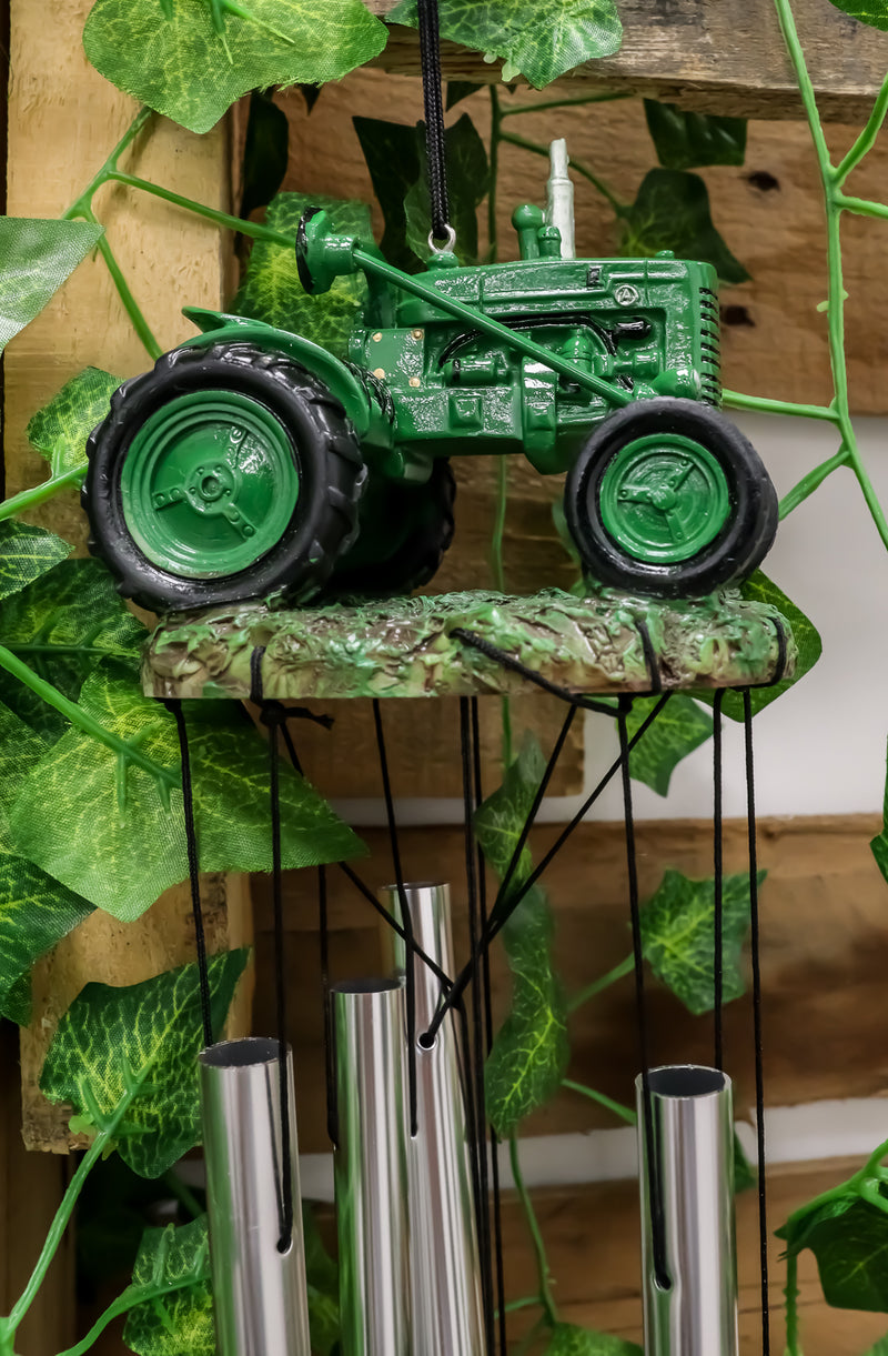 Ebros Old Fashioned Vintage Country Farm Green Tractor Model Wind Chime Garden