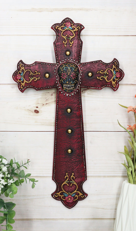 Rustic Western Dias De Muertos Milagros Sugar Skull Tuscan Le Fleur Wall Cross