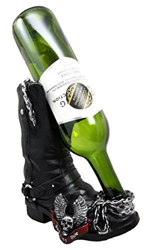 Ebros Gift Chained Biker Skull Death Angel Boot Wine Holder Figurine 8.5"H