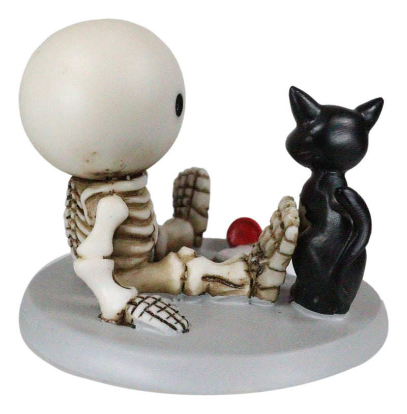 Unfortunate Skeleton Boy Lucky Sitting By Spilled Milk And Black Cat Figurine