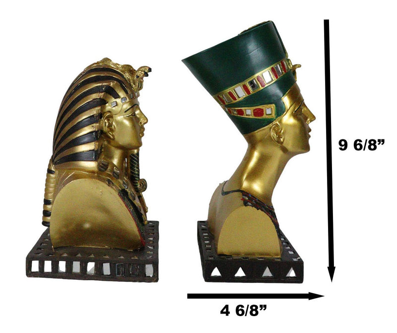 Ebros Golden Mask of Egypt Pharaoh King TUT and Queen Nefertiti Statue Set of 2