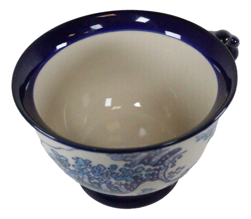 Ebros Pack Of 4 Blue White Hokusai The Great Wave Ceramic 14oz Coffee/Tea Cups Mugs