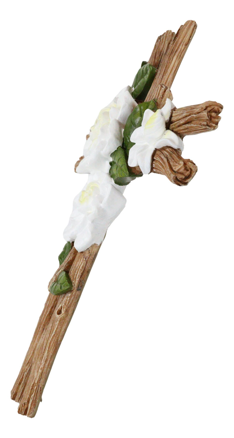 Rustic Western White Magnolia Flowers On Faux Wooden Branches Sympathy Wall Cros