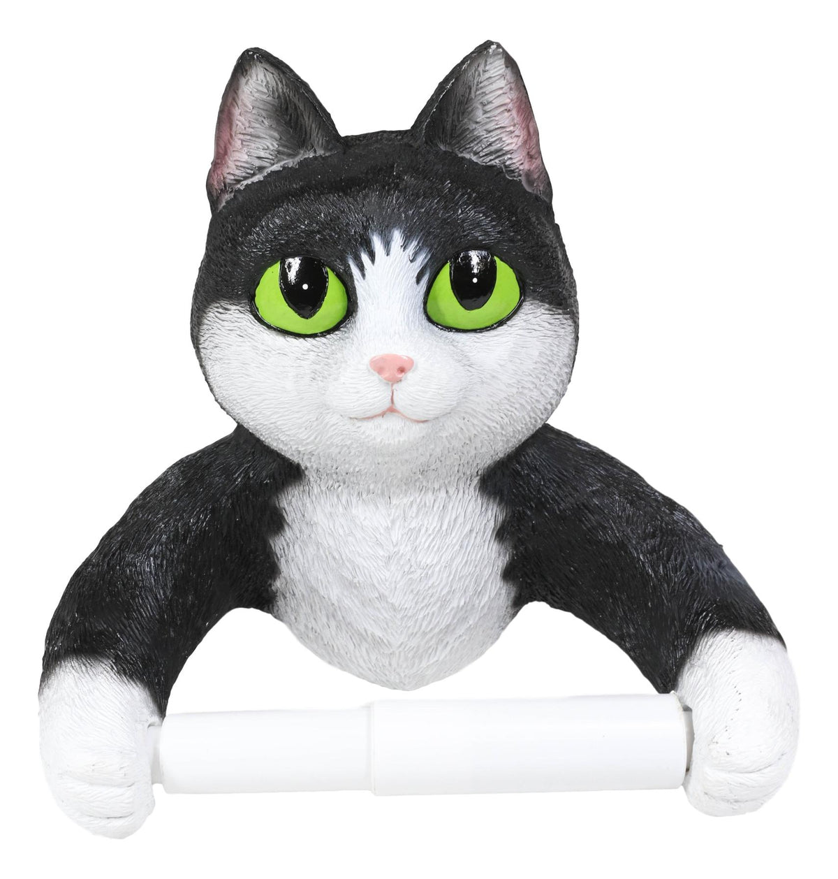 Whimsical Black White Kitten Cat Toilet Paper Roll Holder Bathroom Wall Decor - Ebros Gift